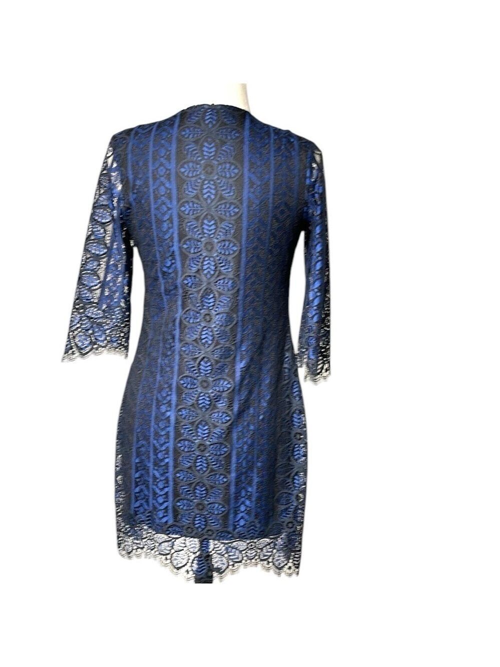 For Love & Lemons Lace Open Front Kimono Cardigan Top SZ L Black Blue - Picture 4 of 5